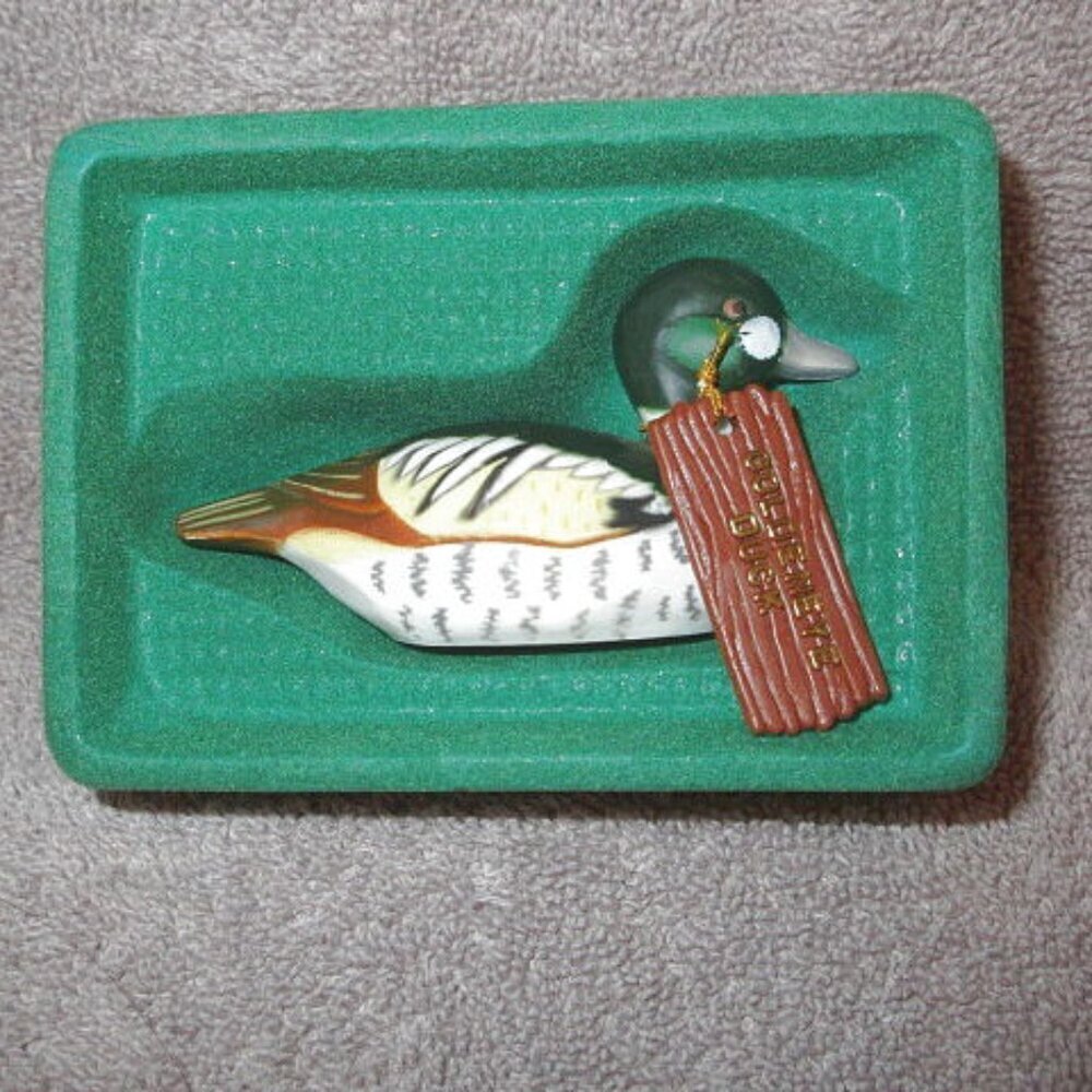 NOS Hand Carved Goldeneye Duck Decoy Mini 1984 Enesco Hand Painted Drake Bird
